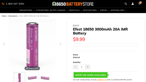 Efest - 3000mAh 20A Battery