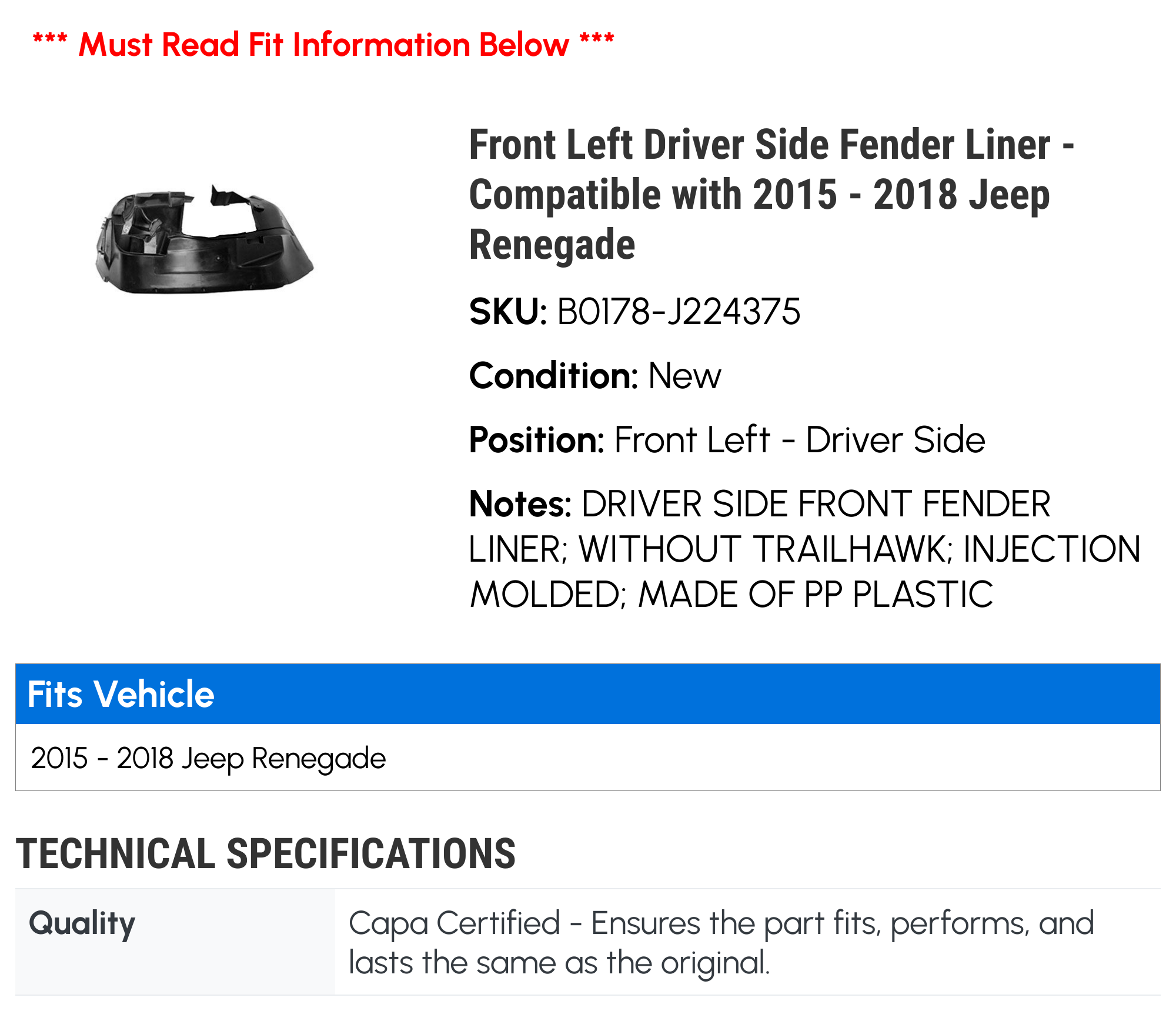 An application scenario or product detail of 2017 jeep renegade latitude 4x4 fender liner - Image 19