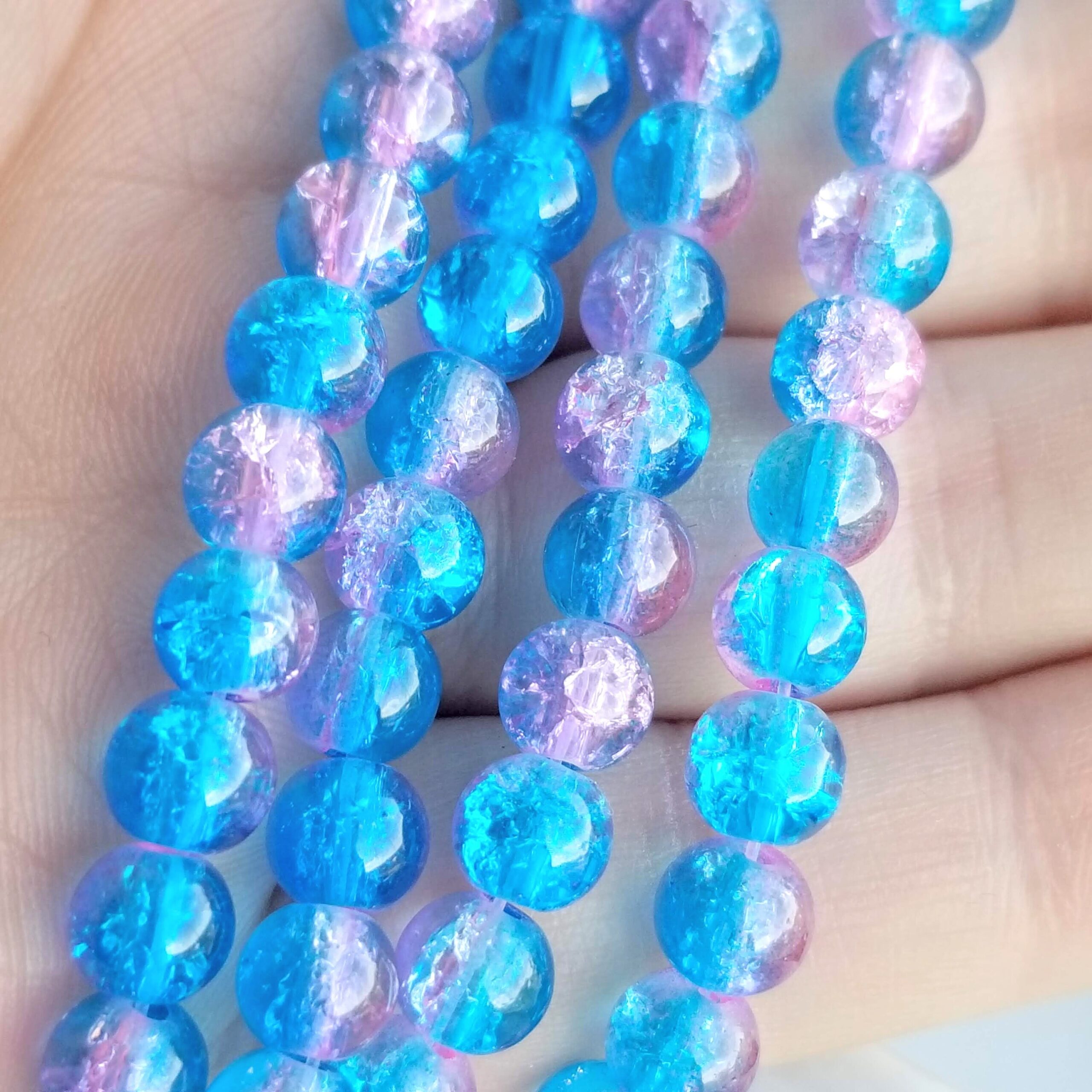 An application scenario or product detail of 6mm blue pink round crackle beads - Image 8