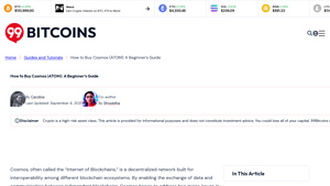 Screenshot of How to buy Cosmos (ATOM): A Beginner's Guide - 99Bitcoins