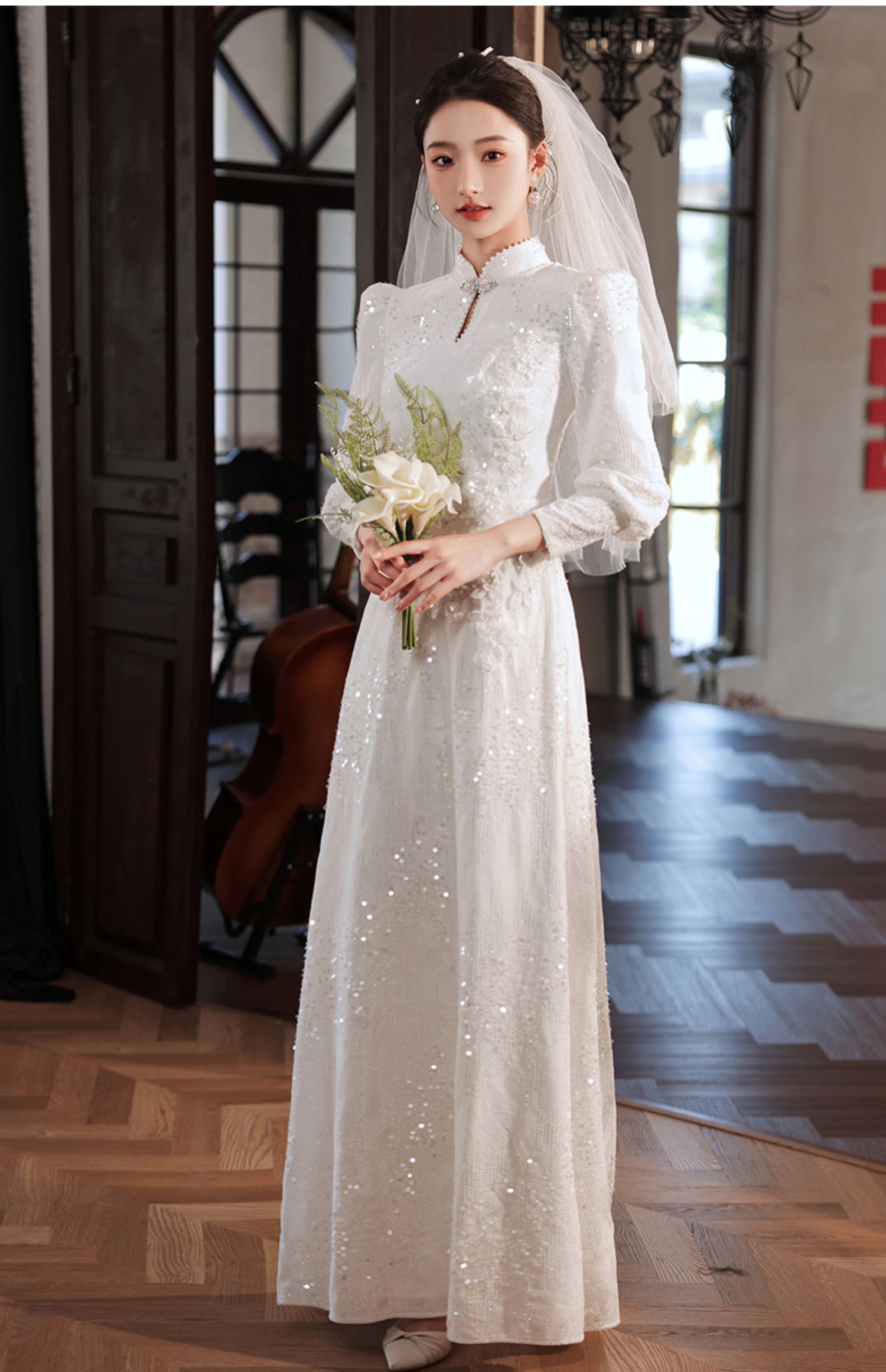 An application scenario or product detail of asian wedding gown white big - Image 5