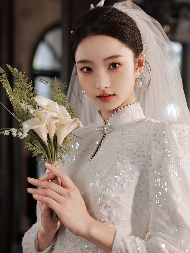 An application scenario or product detail of asian wedding gown white big - Image 16