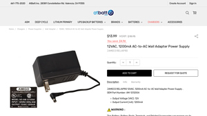 Jameco Reliapro - 12VAC, 1200mA AC-to-AC Wall Adapter