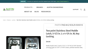 Austin Hardware - Two Point Stainless Steel Paddle Latch