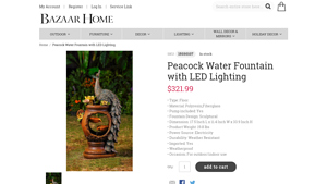 Peacock - Water Fountain with LED Lighting