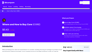 Screenshot of How to Buy Core (CORE): A Step-by-Step Guide - Bitcompare