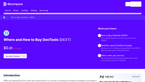 Screenshot of How to Buy DexTools (DEXT): A Step-by-Step Guide - Bitcompare