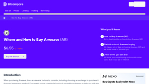 Screenshot of How to Buy Arweave (AR): A Step-by-Step Guide - Bitcompare