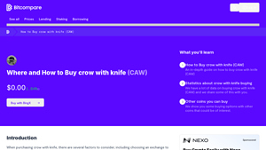 Screenshot of How to Buy crow with knife (CAW): A Step-by-Step Guide - Bitcompare