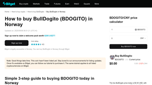 Screenshot of How to Buy BullDogito (BDOGITO) in Norway with Credit Card Online