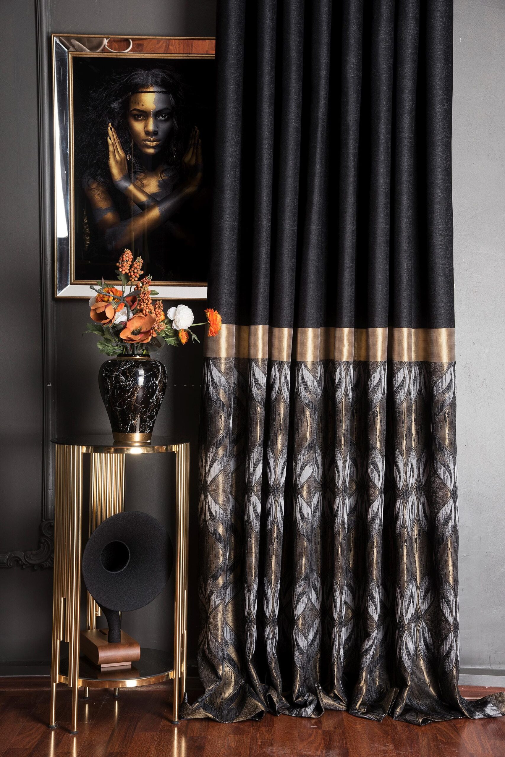 An application scenario or product detail of black and gold curtains - Image 17