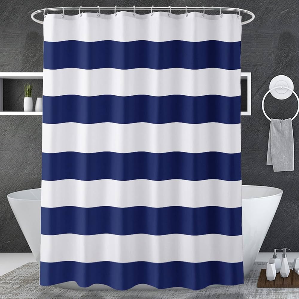 An application scenario or product detail of blue and white shower curtains - Image 1
