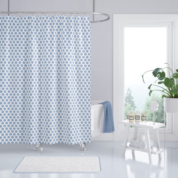 An application scenario or product detail of blue and white shower curtains - Image 2