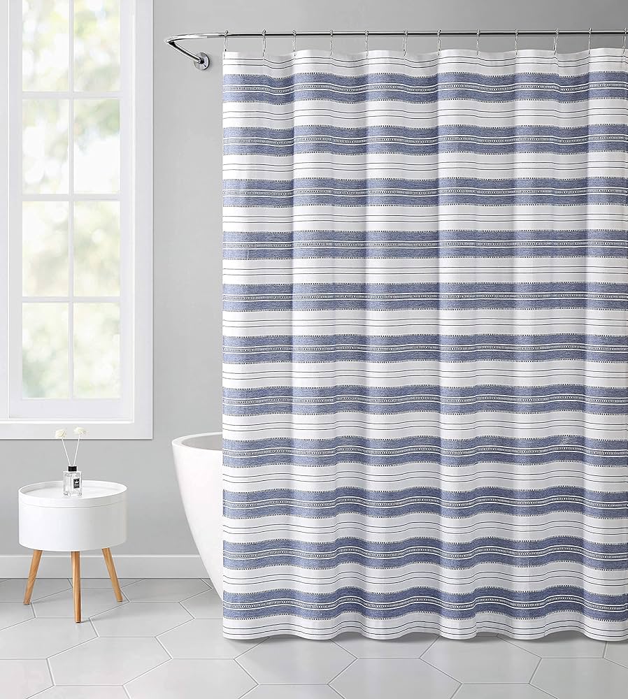 An application scenario or product detail of blue and white shower curtains - Image 5