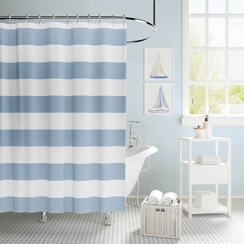 An application scenario or product detail of blue and white shower curtains - Image 8