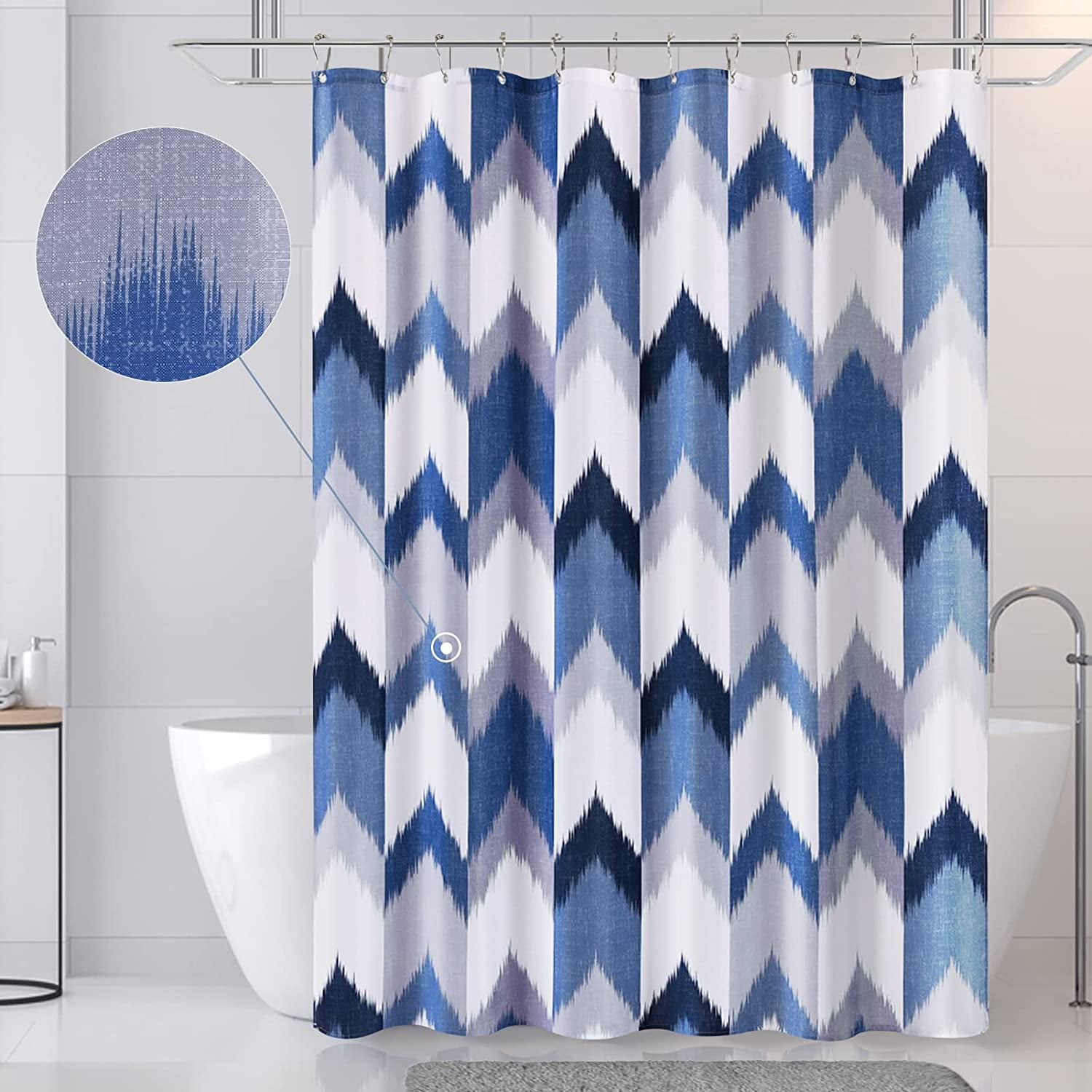 An application scenario or product detail of blue and white shower curtains - Image 11