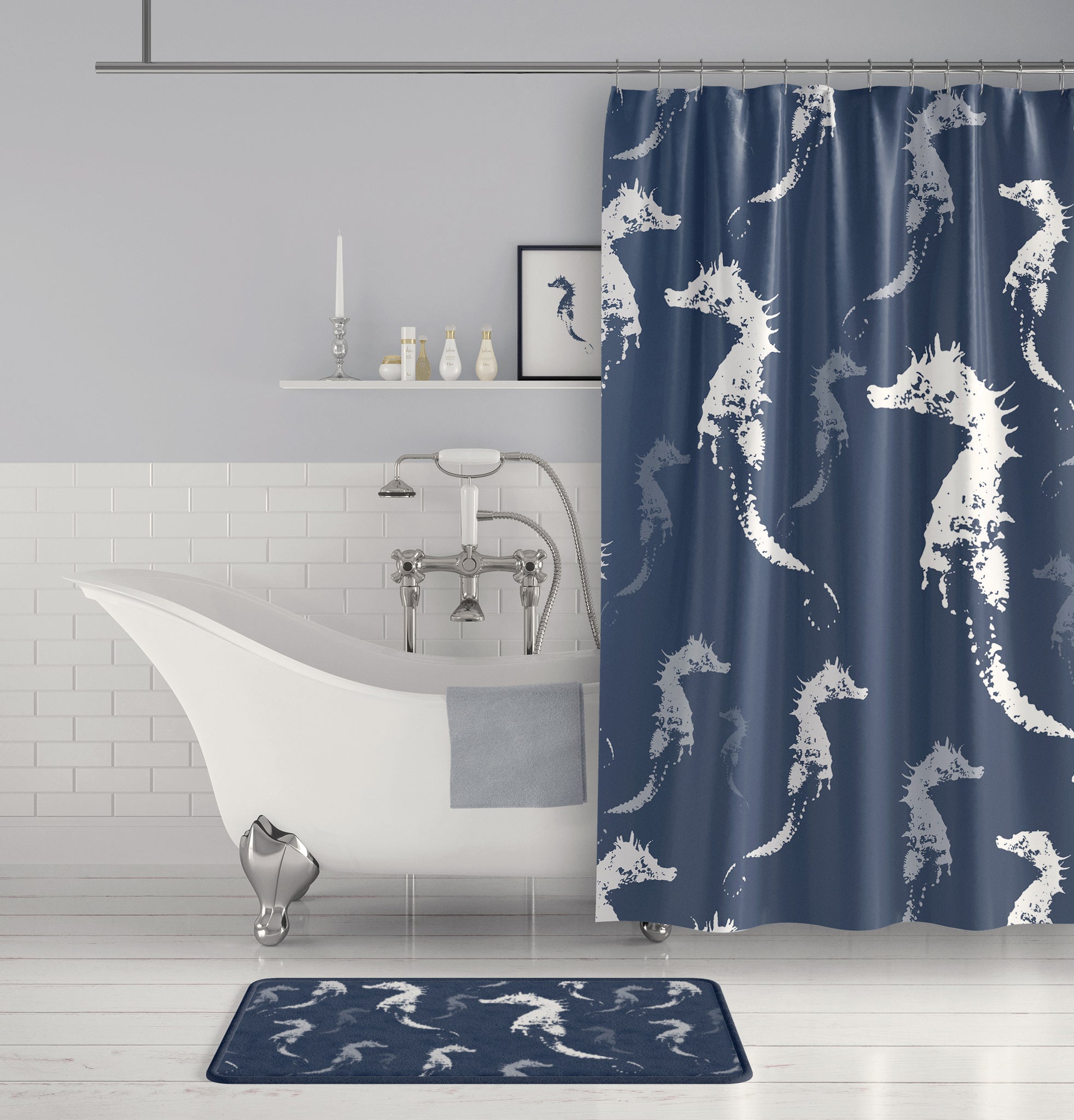 An application scenario or product detail of blue and white shower curtains - Image 15