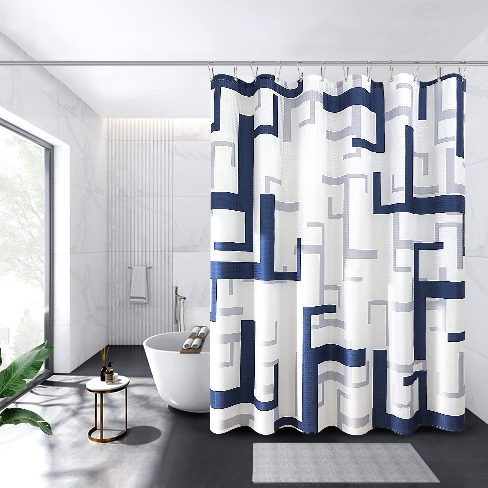 An application scenario or product detail of blue and white shower curtains - Image 16