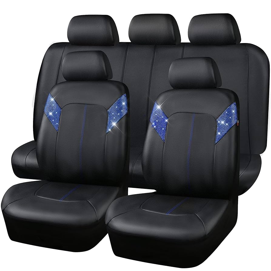 An application scenario or product detail of blue rhinestone seat cover full set - Image 1