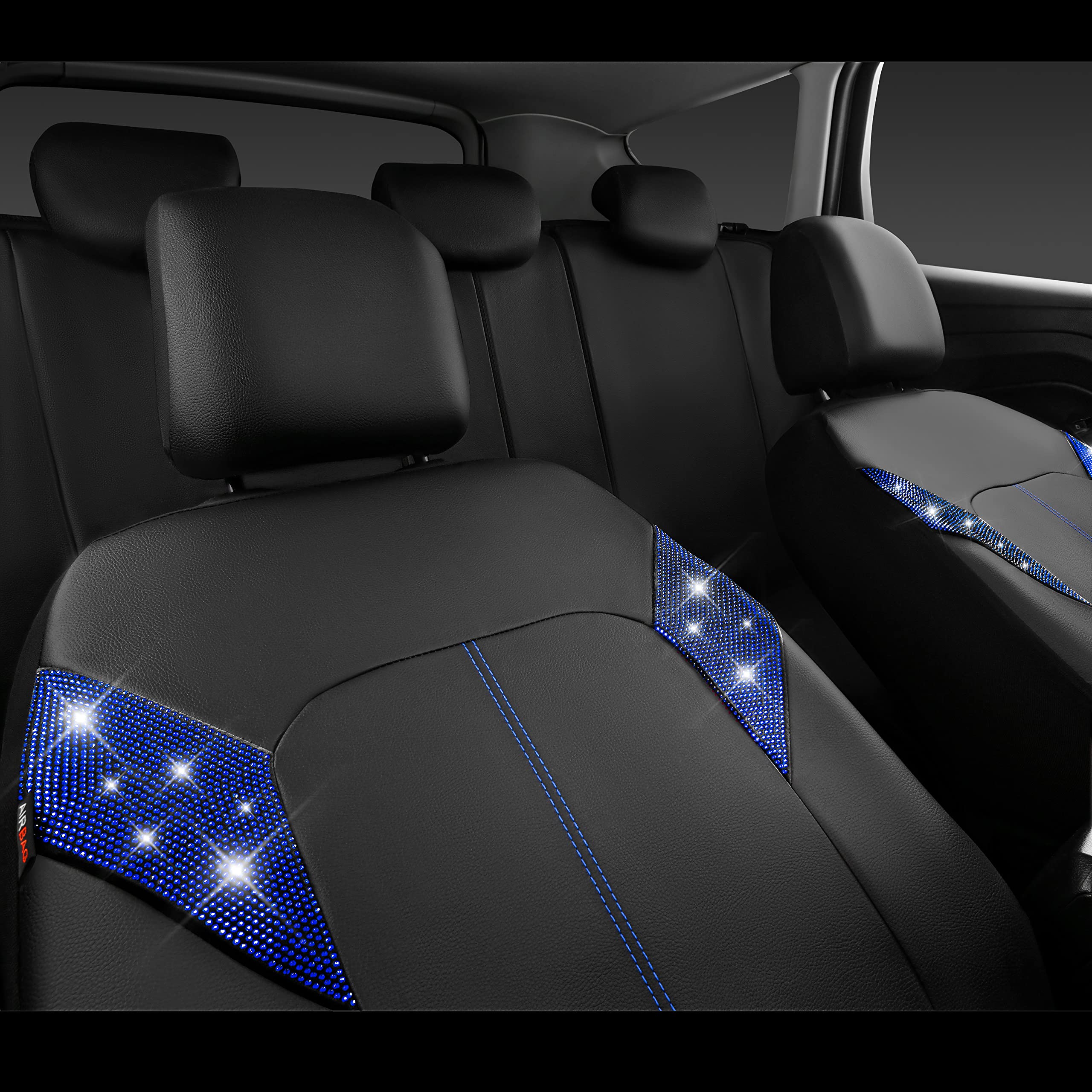 An application scenario or product detail of blue rhinestone seat cover full set - Image 3