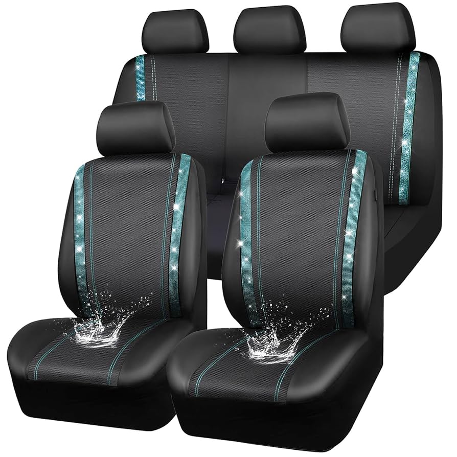 An application scenario or product detail of blue rhinestone seat cover full set - Image 9