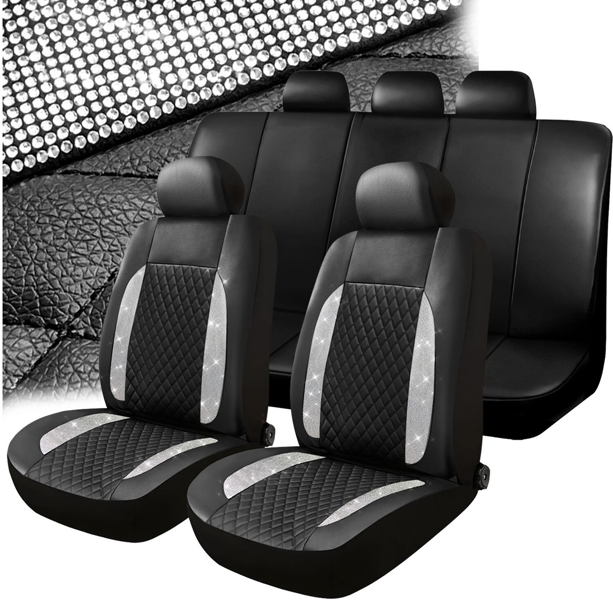An application scenario or product detail of blue rhinestone seat cover full set - Image 15