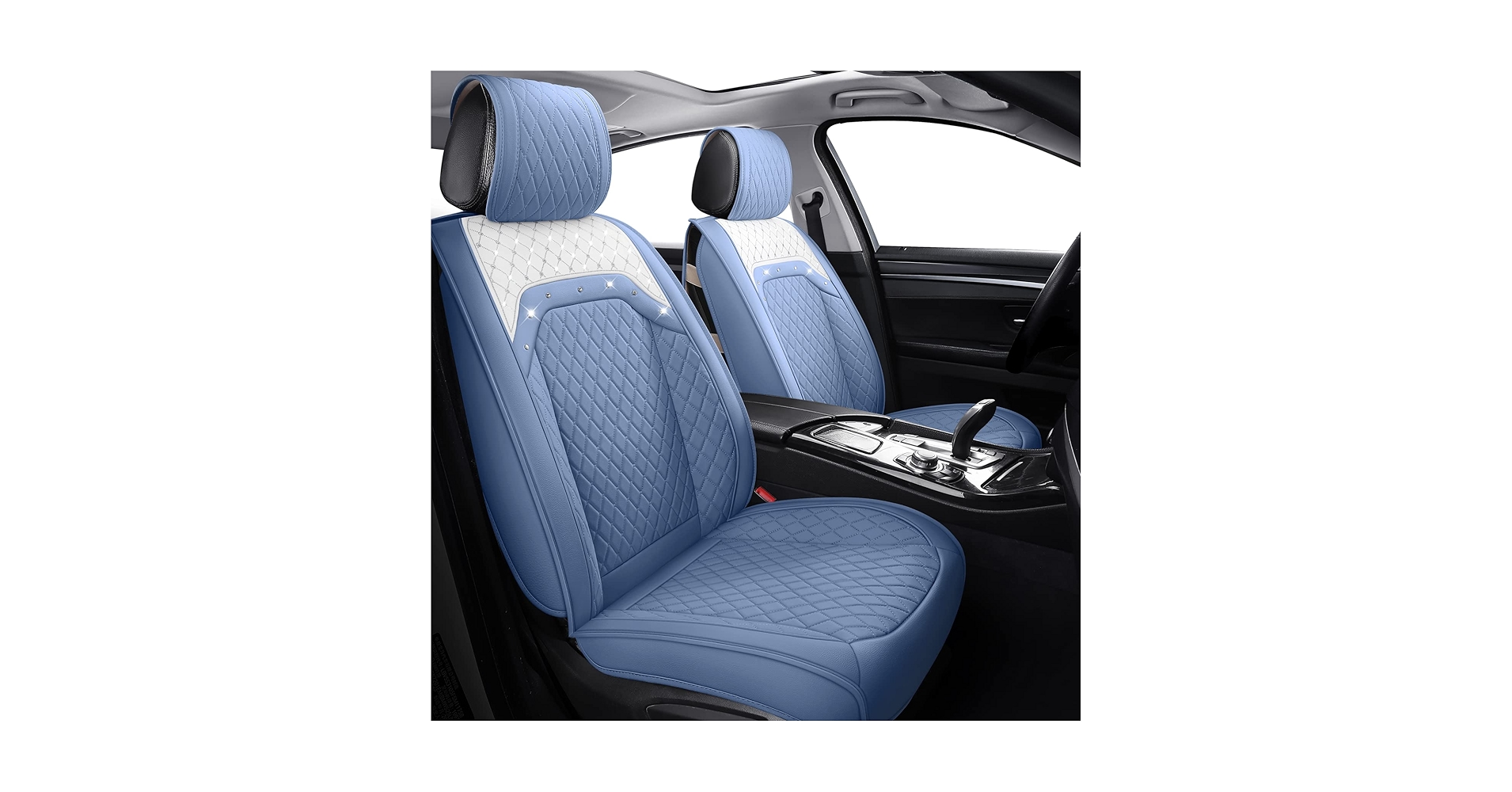 An application scenario or product detail of blue rhinestone seat cover full set - Image 21