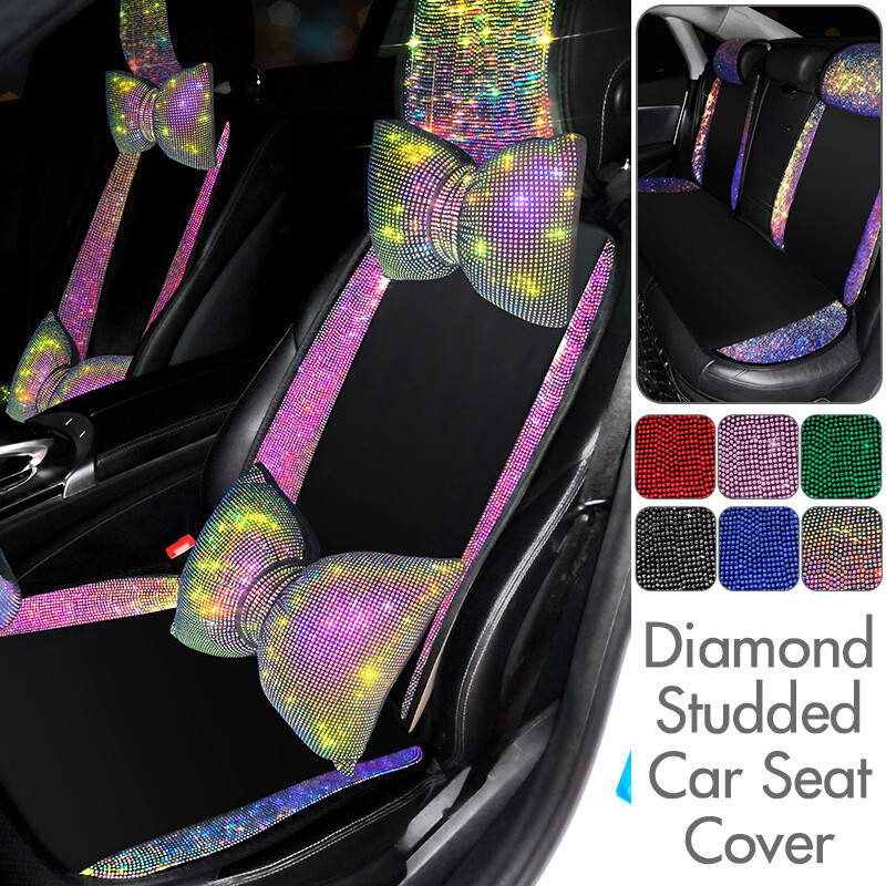 An application scenario or product detail of blue rhinestone seat cover full set - Image 24