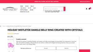 Body Candy - Holiday Mistletoe Dangle Belly Ring