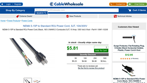 CableWholesale - NEMA 5-15P to ROJ Power Cord
