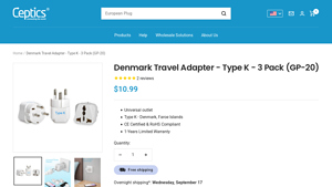 Ceptics - Denmark Travel Adapter Type K - 3 Pack