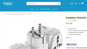 Ceptics - European Travel Adapter - Type E/F - 3 Pack