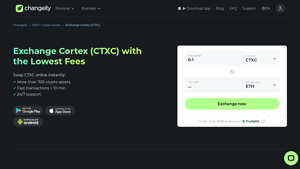 Screenshot of Exchange Cortex (CTXC) with the Lowest Fees - Changelly