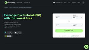 Screenshot of Exchange Bio Protocol (BIO) with the Lowest Fees - Changelly
