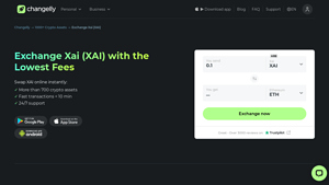 Screenshot of Xai Exchange - Swap Xai (XAI) with Lowest Fees - Changelly