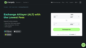 Screenshot of Exchange Altlayer (ALT) with the Lowest Fees - Changelly