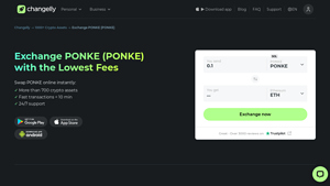 Screenshot of Exchange PONKE (PONKE) with the Lowest Fees - Changelly