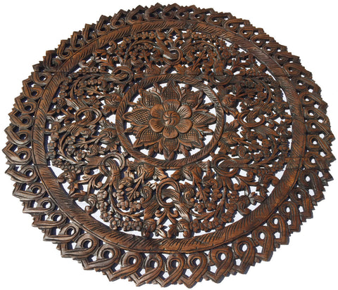 An application scenario or product detail of chinese round wooden carving lotus - Image 1