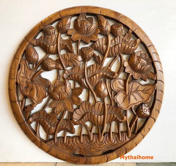An application scenario or product detail of chinese round wooden carving lotus - Image 11