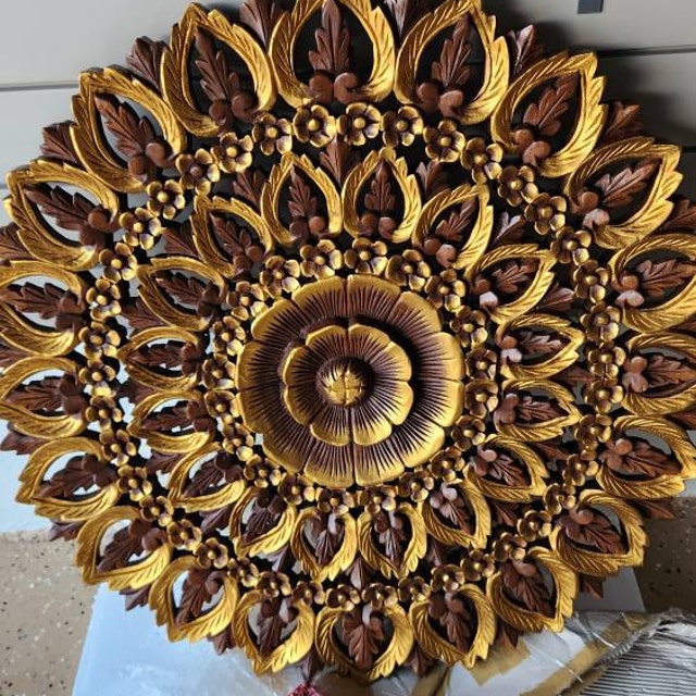 An application scenario or product detail of chinese round wooden carving lotus - Image 14