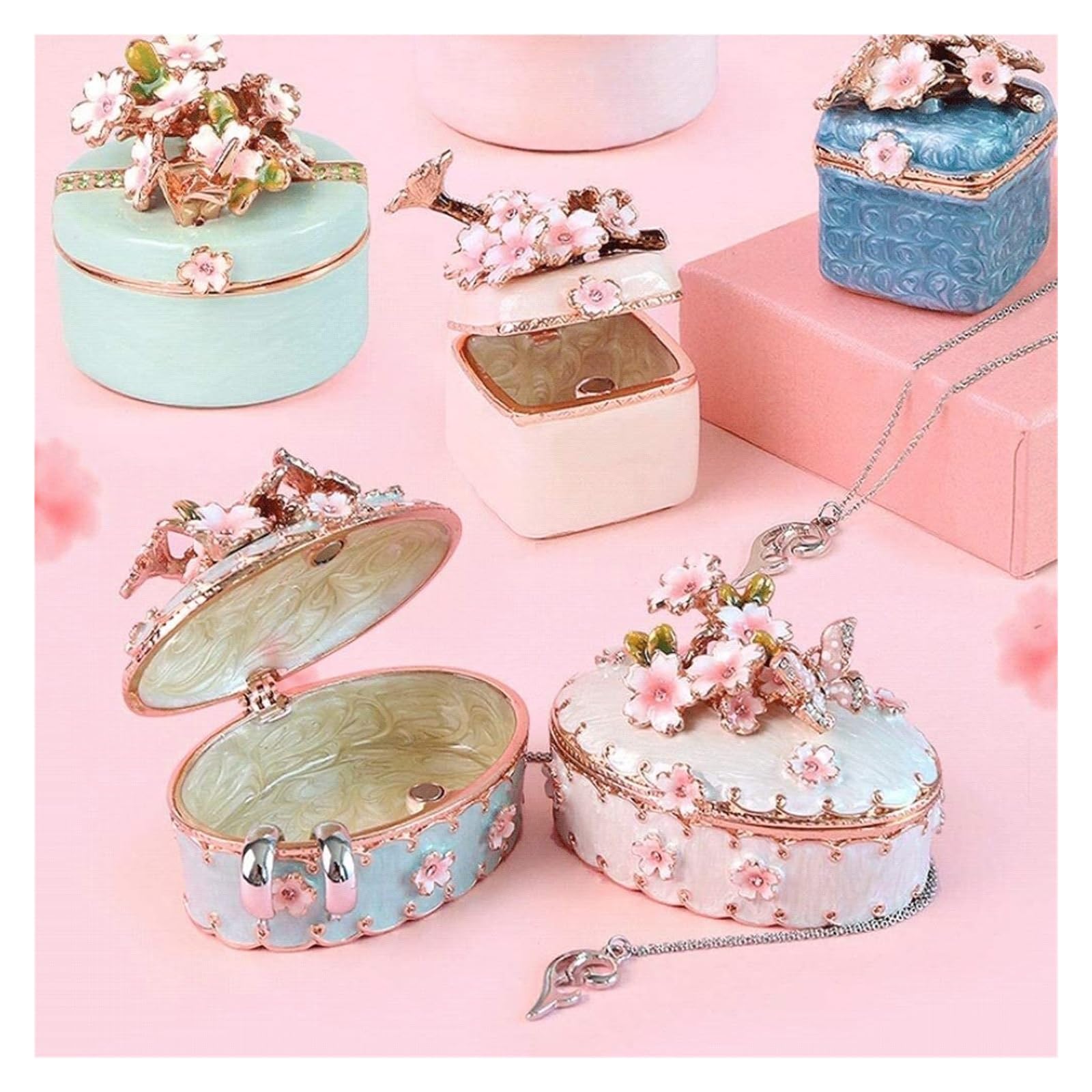 An application scenario or product detail of classic vintage cherry blossom trinket box square - Image 5