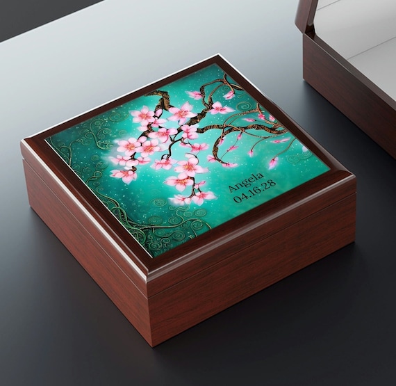 An application scenario or product detail of classic vintage cherry blossom trinket box square - Image 11