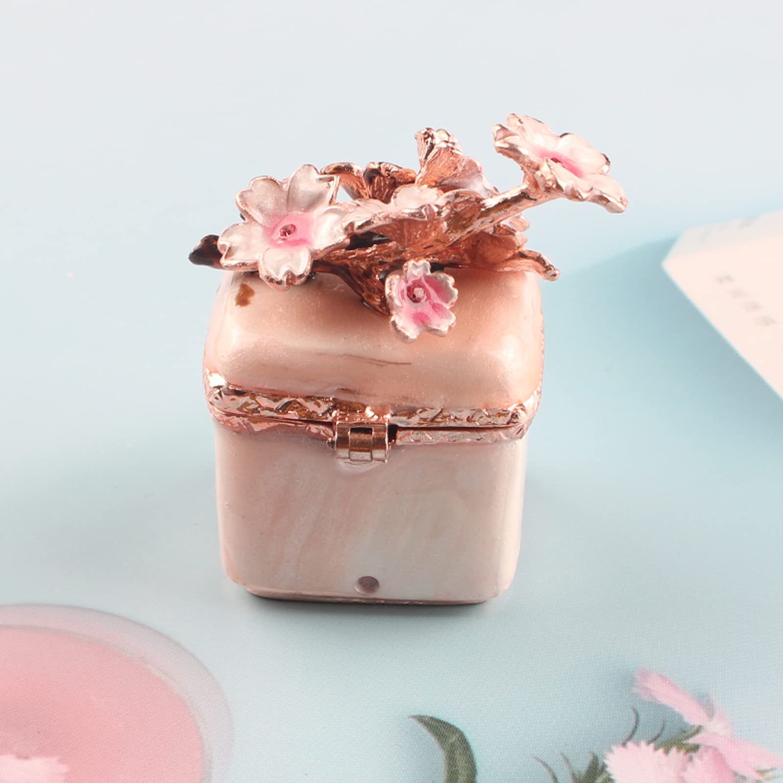 An application scenario or product detail of classic vintage cherry blossom trinket box square - Image 15
