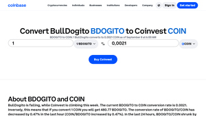 Screenshot of Swap, Convert BullDogito (BDOGITO) to Coinvest (COIN) - Coinbase