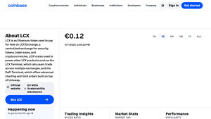 Screenshot of LCX Price, LCX Price, Live Charts, and Marketcap - Coinbase