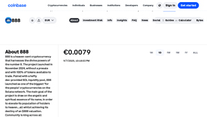 Screenshot of 888 crypto, 888 coin, 888 coin price - Coinbase