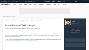 Screenshot of Arcade Arcoin Exchanges - Buy, Sell & Trade COIN - CoinCodex