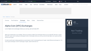 Screenshot of Alpha Coin Exchanges - Buy, Sell & Trade APC - CoinCodex