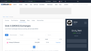 Screenshot of Grok 3 Exchanges - Buy, Sell & Trade GROK3 - CoinCodex