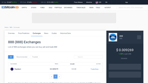Screenshot of 888 Exchanges - Buy, Sell & Trade 888 - CoinCodex